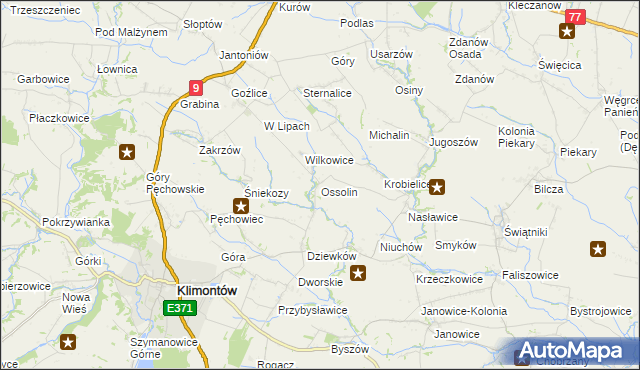 mapa Ossolin gmina Klimontów, Ossolin gmina Klimontów na mapie Targeo