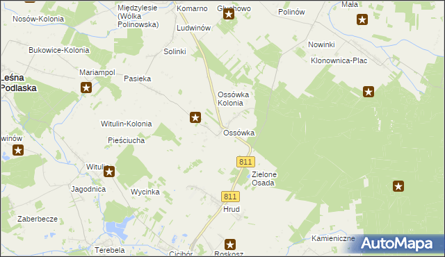 mapa Ossówka gmina Leśna Podlaska, Ossówka gmina Leśna Podlaska na mapie Targeo