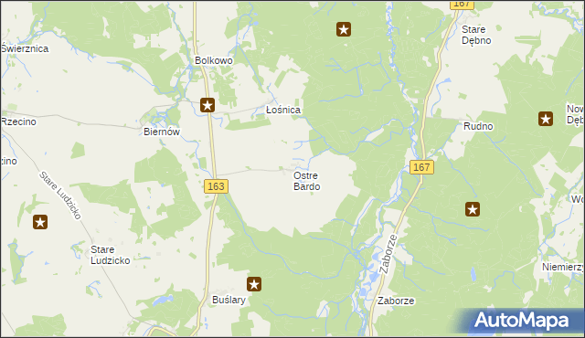 mapa Ostre Bardo gmina Połczyn-Zdrój, Ostre Bardo gmina Połczyn-Zdrój na mapie Targeo