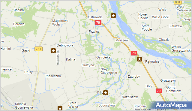 mapa Ostrołęka gmina Warka, Ostrołęka gmina Warka na mapie Targeo