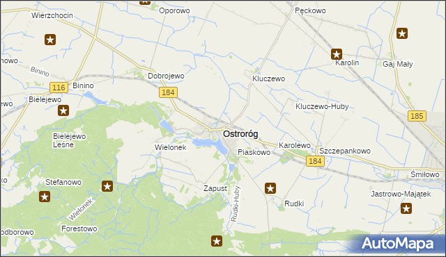 mapa Ostroróg powiat szamotulski, Ostroróg powiat szamotulski na mapie Targeo