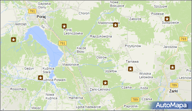 mapa Ostrów gmina Żarki, Ostrów gmina Żarki na mapie Targeo