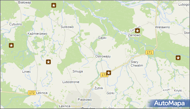 mapa Ostrowąsy gmina Barwice, Ostrowąsy gmina Barwice na mapie Targeo