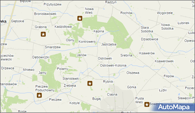 mapa Ostrówek gmina Grabów, Ostrówek gmina Grabów na mapie Targeo