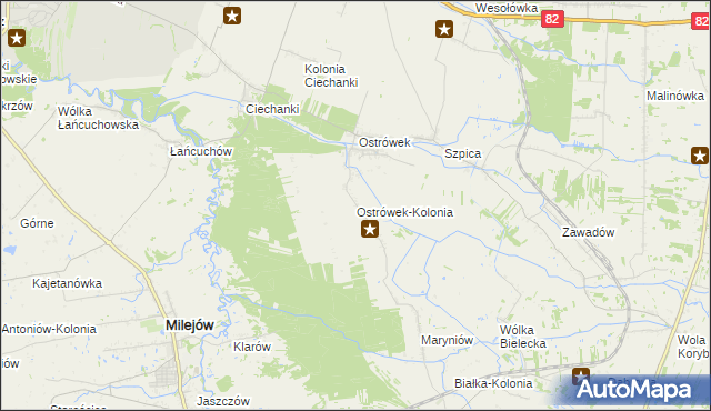 mapa Ostrówek-Kolonia gmina Milejów, Ostrówek-Kolonia gmina Milejów na mapie Targeo