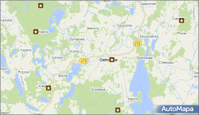 mapa Ostrowice powiat drawski, Ostrowice powiat drawski na mapie Targeo