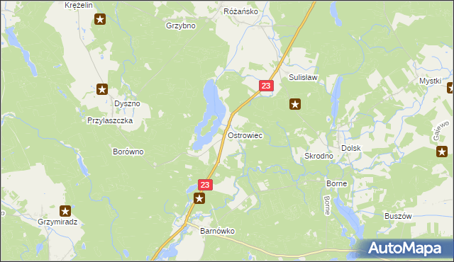 mapa Ostrowiec gmina Dębno, Ostrowiec gmina Dębno na mapie Targeo