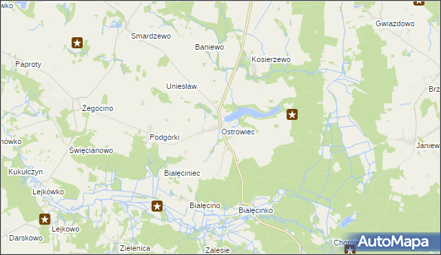 mapa Ostrowiec gmina Malechowo, Ostrowiec gmina Malechowo na mapie Targeo