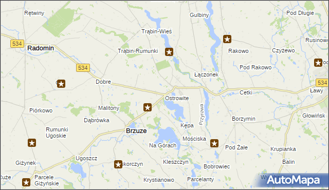 mapa Ostrowite gmina Brzuze, Ostrowite gmina Brzuze na mapie Targeo