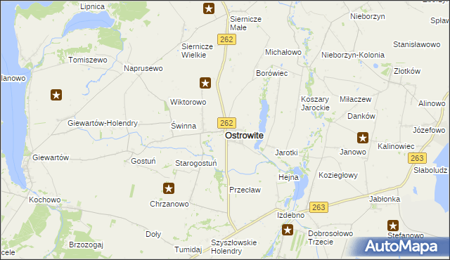 mapa Ostrowite powiat słupecki, Ostrowite powiat słupecki na mapie Targeo