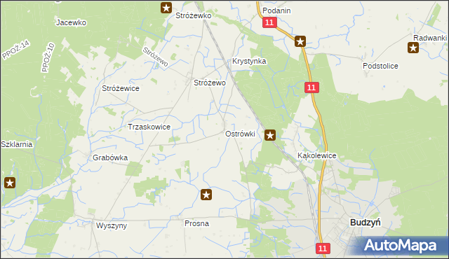 mapa Ostrówki gmina Budzyń, Ostrówki gmina Budzyń na mapie Targeo