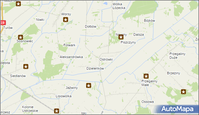 mapa Ostrówki gmina Wohyń, Ostrówki gmina Wohyń na mapie Targeo