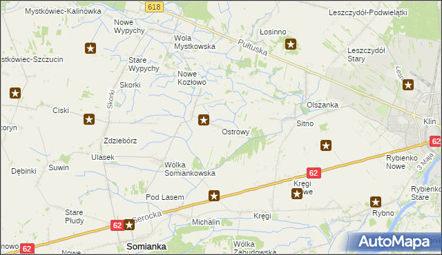 mapa Ostrowy gmina Somianka, Ostrowy gmina Somianka na mapie Targeo