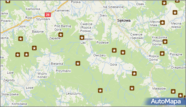 mapa Owczary gmina Sękowa, Owczary gmina Sękowa na mapie Targeo