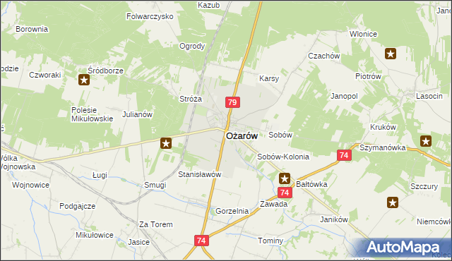 mapa Ożarów powiat opatowski, Ożarów powiat opatowski na mapie Targeo