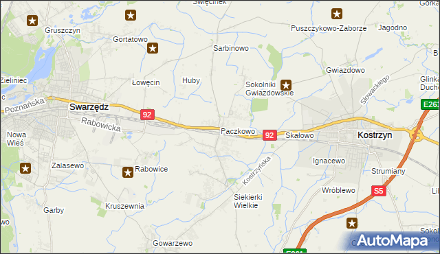 mapa Paczkowo gmina Swarzędz, Paczkowo gmina Swarzędz na mapie Targeo