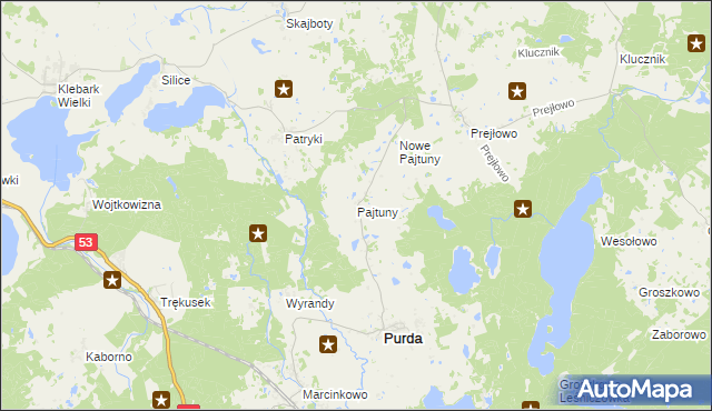 mapa Pajtuny gmina Purda, Pajtuny gmina Purda na mapie Targeo