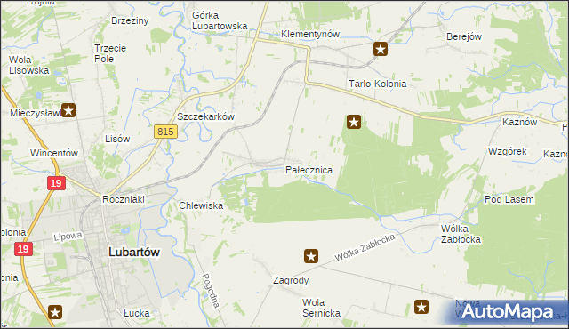 mapa Pałecznica gmina Niedźwiada, Pałecznica gmina Niedźwiada na mapie Targeo