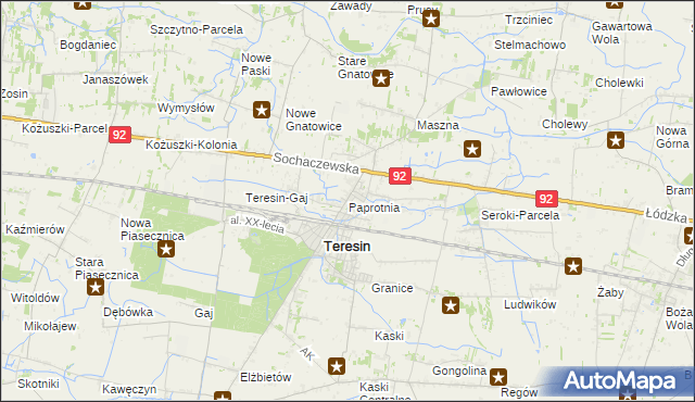 mapa Paprotnia gmina Teresin, Paprotnia gmina Teresin na mapie Targeo