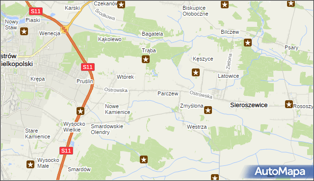 mapa Parczew gmina Sieroszewice, Parczew gmina Sieroszewice na mapie Targeo