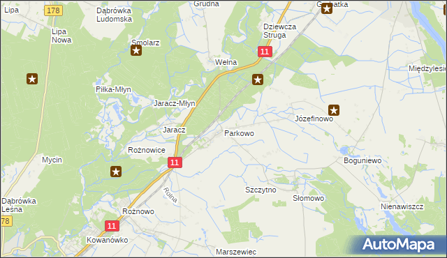 mapa Parkowo gmina Rogoźno, Parkowo gmina Rogoźno na mapie Targeo