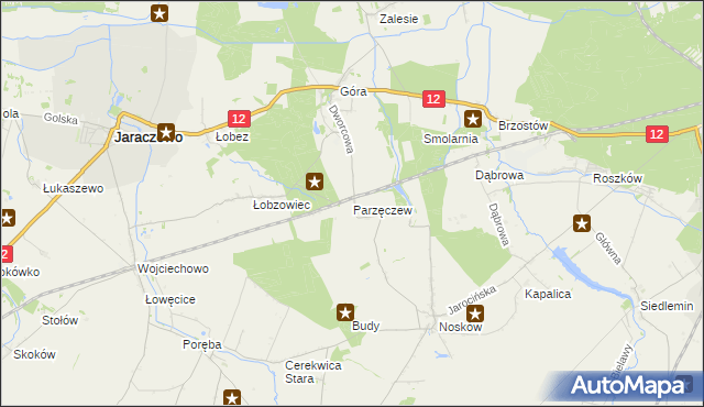 mapa Parzęczew gmina Jaraczewo, Parzęczew gmina Jaraczewo na mapie Targeo