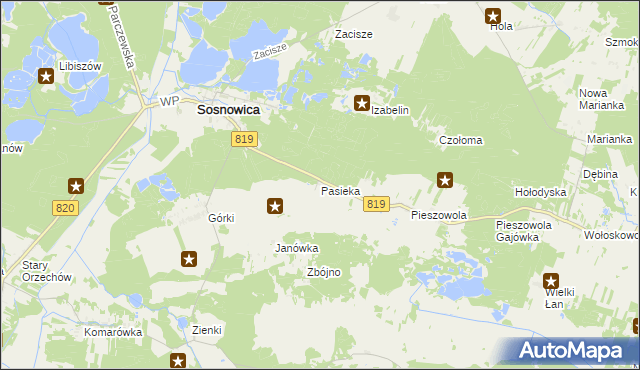 mapa Pasieka gmina Sosnowica, Pasieka gmina Sosnowica na mapie Targeo