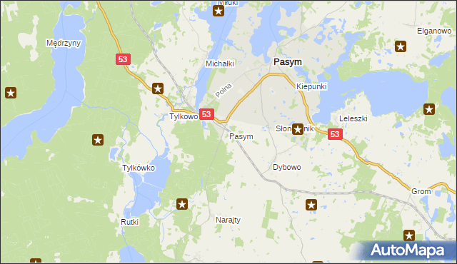 mapa Pasym powiat szczycieński, Pasym powiat szczycieński na mapie Targeo