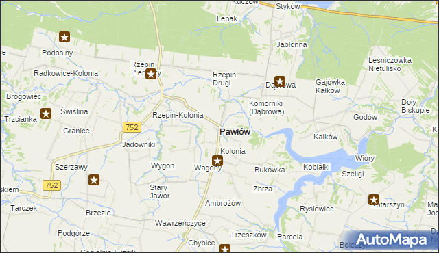 mapa Pawłów powiat starachowicki, Pawłów powiat starachowicki na mapie Targeo