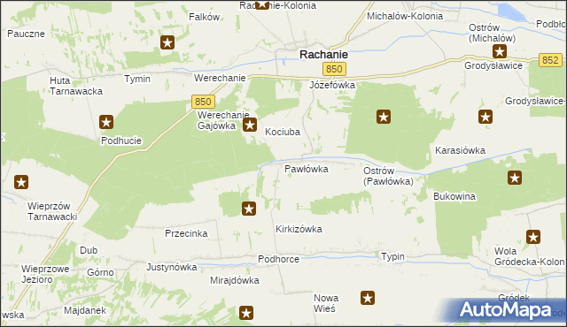 mapa Pawłówka gmina Rachanie, Pawłówka gmina Rachanie na mapie Targeo