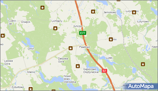 mapa Pawłowo gmina Olsztynek, Pawłowo gmina Olsztynek na mapie Targeo