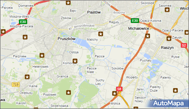 mapa Pęcice, Pęcice na mapie Targeo