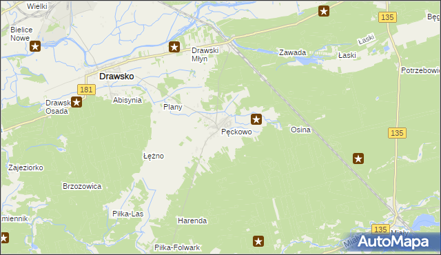 mapa Pęckowo gmina Drawsko, Pęckowo gmina Drawsko na mapie Targeo