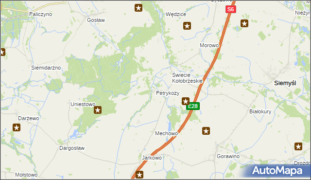 mapa Petrykozy gmina Rymań, Petrykozy gmina Rymań na mapie Targeo