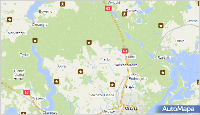 mapa Pianki gmina Orzysz, Pianki gmina Orzysz na mapie Targeo