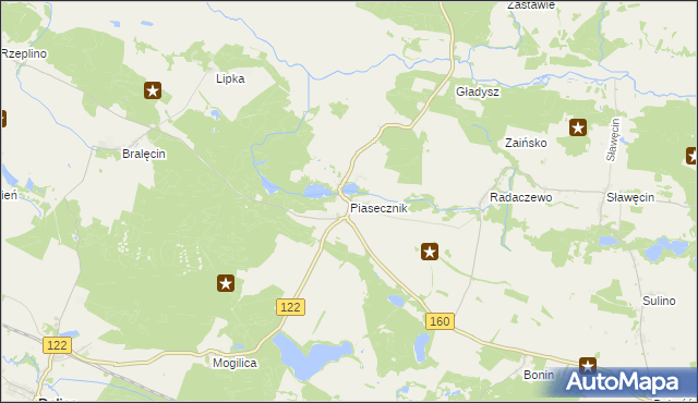 mapa Piasecznik gmina Choszczno, Piasecznik gmina Choszczno na mapie Targeo