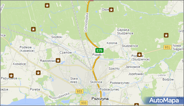 mapa Piasek gmina Pszczyna, Piasek gmina Pszczyna na mapie Targeo