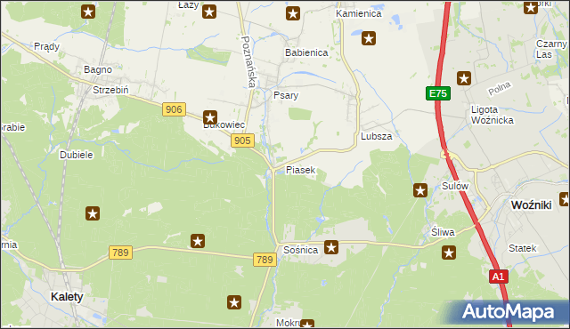 mapa Piasek gmina Woźniki, Piasek gmina Woźniki na mapie Targeo