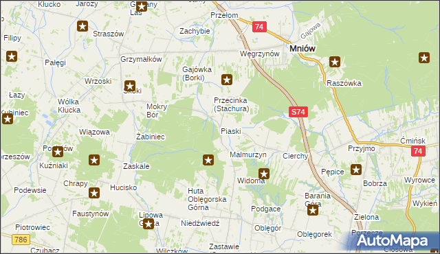 mapa Piaski gmina Mniów, Piaski gmina Mniów na mapie Targeo
