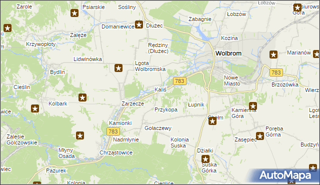 mapa Piaski gmina Wolbrom, Piaski gmina Wolbrom na mapie Targeo