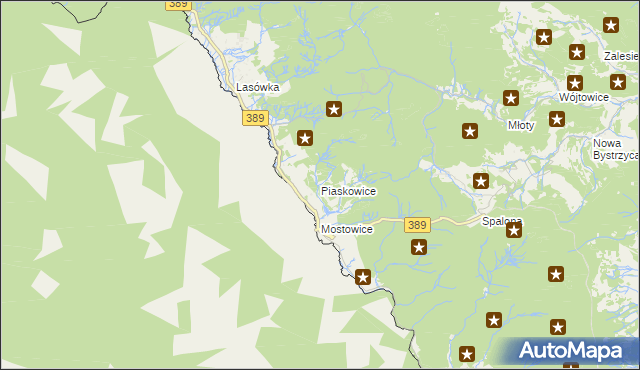 mapa Piaskowice gmina Bystrzyca Kłodzka, Piaskowice gmina Bystrzyca Kłodzka na mapie Targeo