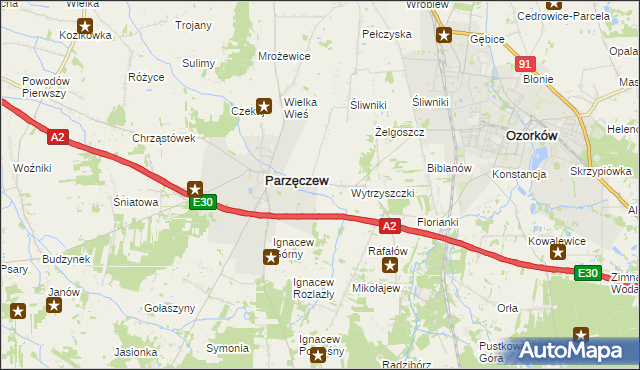 mapa Piaskowice gmina Parzęczew, Piaskowice gmina Parzęczew na mapie Targeo