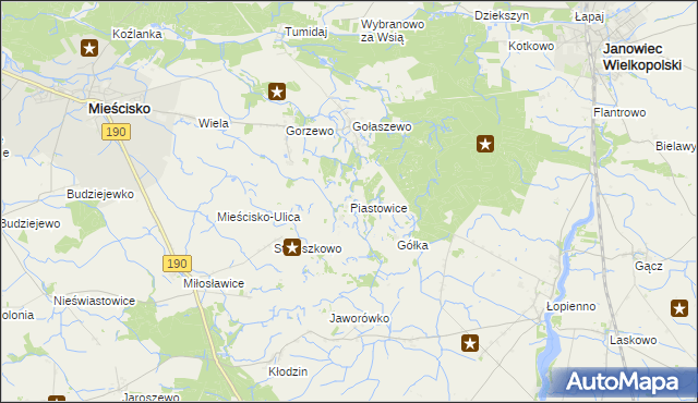 mapa Piastowice gmina Mieścisko, Piastowice gmina Mieścisko na mapie Targeo