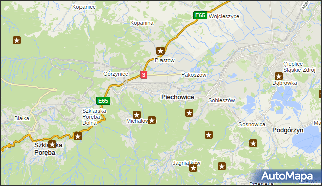 mapa Piechowice powiat jeleniogórski, Piechowice powiat jeleniogórski na mapie Targeo