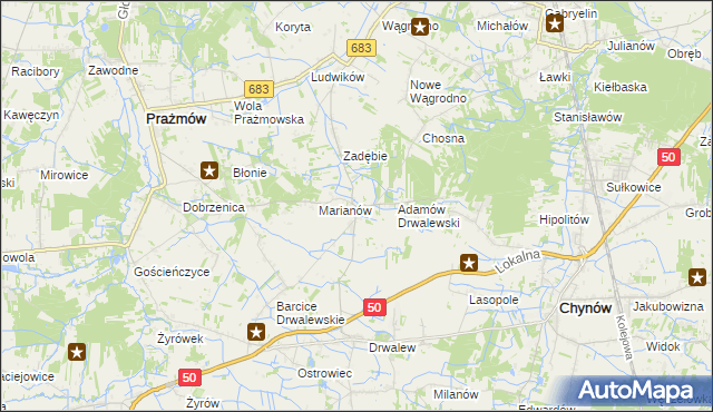 mapa Pieczyska gmina Chynów, Pieczyska gmina Chynów na mapie Targeo