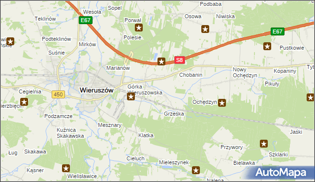 mapa Pieczyska gmina Wieruszów, Pieczyska gmina Wieruszów na mapie Targeo