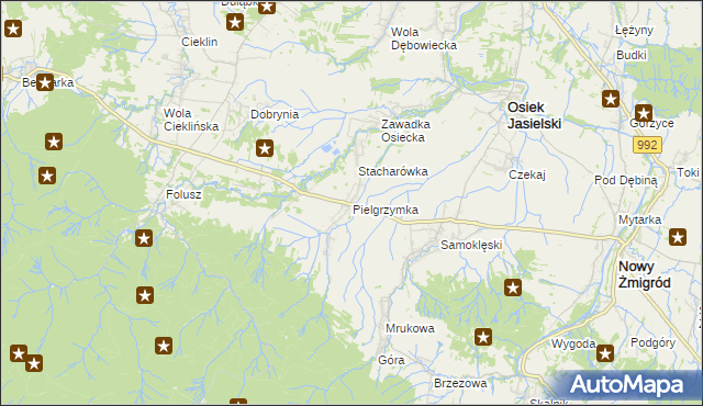 mapa Pielgrzymka gmina Osiek Jasielski, Pielgrzymka gmina Osiek Jasielski na mapie Targeo