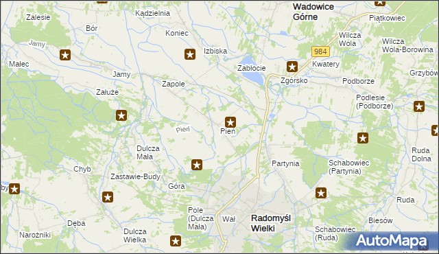 mapa Pień gmina Radomyśl Wielki, Pień gmina Radomyśl Wielki na mapie Targeo