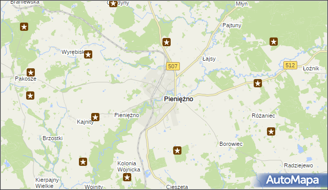 mapa Pieniężno powiat braniewski, Pieniężno powiat braniewski na mapie Targeo