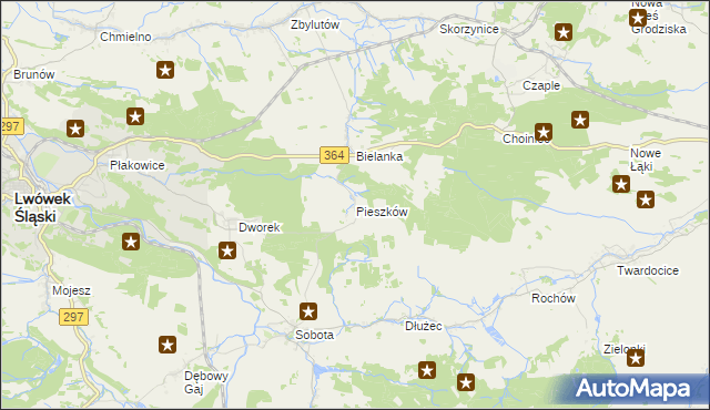 mapa Pieszków gmina Lwówek Śląski, Pieszków gmina Lwówek Śląski na mapie Targeo